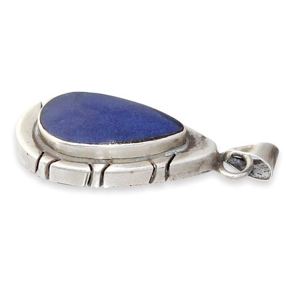 Vintage Sodalite Sterling Silver Teardrop Necklace Pendant Mexican - Picture 3 of 4